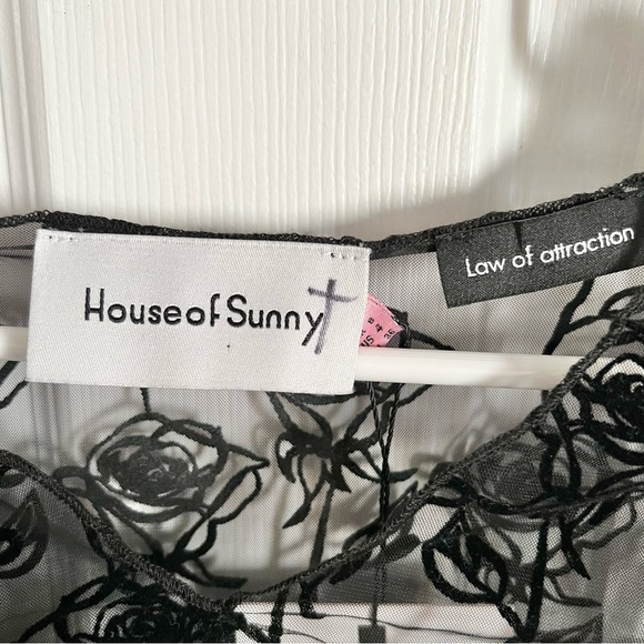 🆕 HOUSE OF SUNNY La Thorn Mesh Top in Noir Black Sz 4 US - Picture 4 of 8